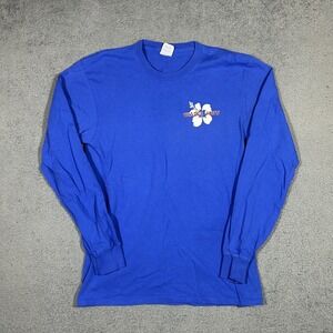 Trader Joe's Employee Worker MEN Medium Blue Hibiscus Flower Long Sleeves #2224